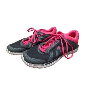 Champion Shoes Womens 5.5 Running Jogging Gray Pink Fabric Lace Up Walking